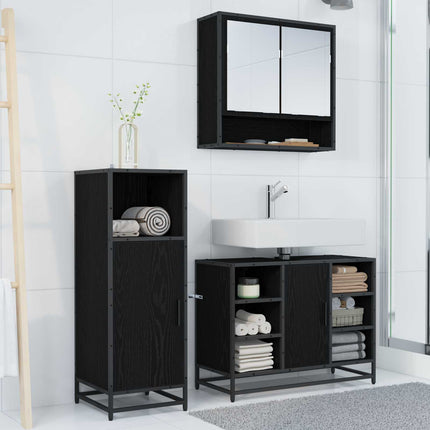 Badrumsmöbelset med hylla 3 pcs Svart Ek Konstruerat trä