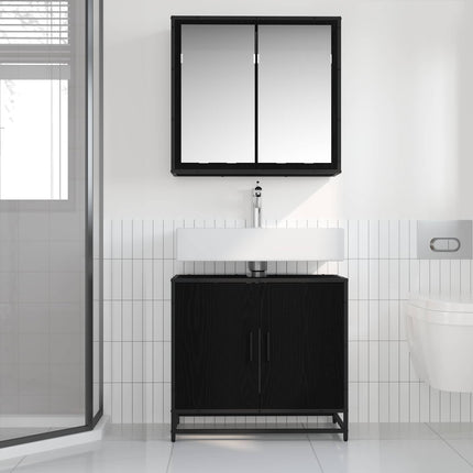 Badrumsmöbelset med hylla 2 pcs Svart Ek Konstruerat trä