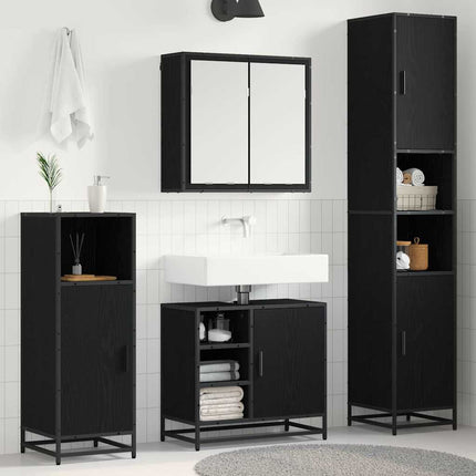 Badrumsmöbelset med hylla 4 pcs Svart Ek Konstruerat trä
