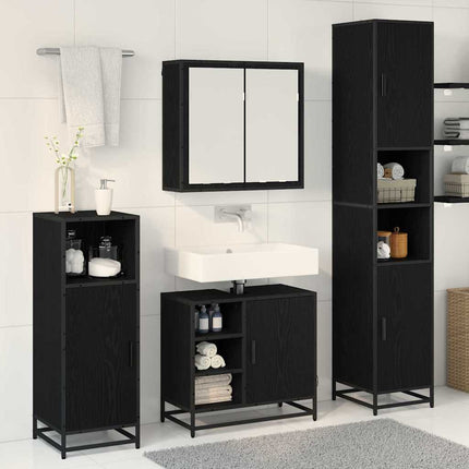 Badrumsmöbelset med hylla 4 pcs Svart Ek Konstruerat trä
