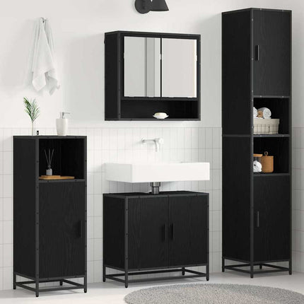 Badrumsmöbelset med hylla 4 pcs Svart Ek Konstruerat trä