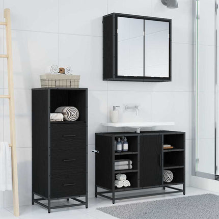 Badrumsmöbelset med låda 3 pcs Gammalt trä Konstruerat trä