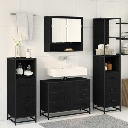 Badrumsmöbelset med låda 3 pcs Svart Ek Konstruerat trä