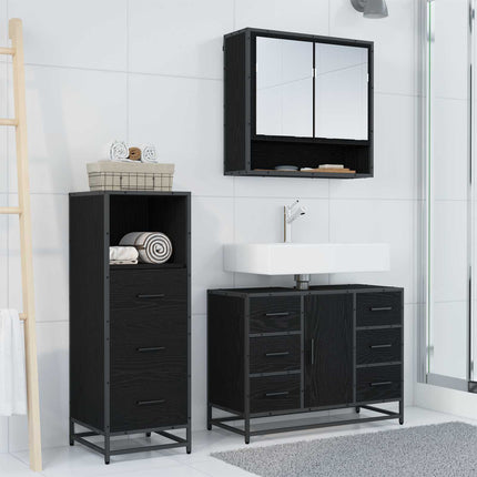 Badrumsmöbelset med låda 3 pcs Svart Ek Konstruerat trä
