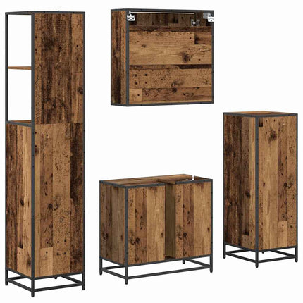 Badrumsmöbelset med låda 4 pcs Gammalt trä Konstruerat trä