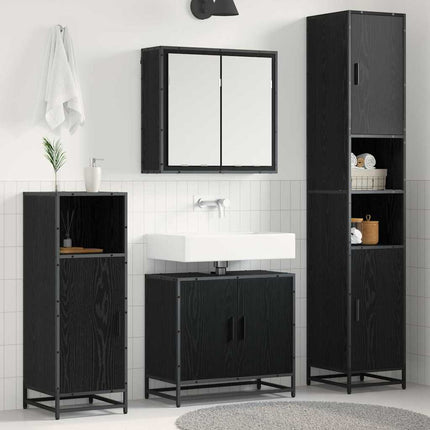 Badrumsmöbelset med hylla 3 pcs Svart Ek Konstruerat trä