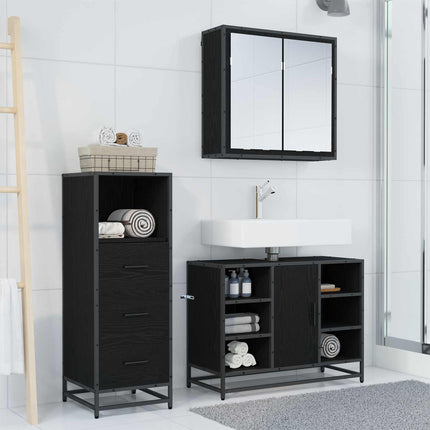 Badrumsmöbelset med låda 3 pcs Svart Ek Konstruerat trä