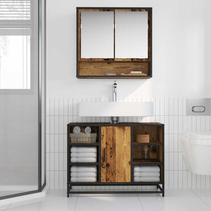 Badrumsmöbelset med hylla 2 pcs Gammalt trä Konstruerat trä