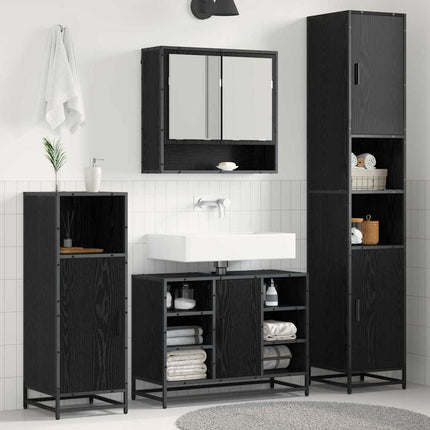 Badrumsmöbelset med hylla 4 pcs Svart Ek Konstruerat trä