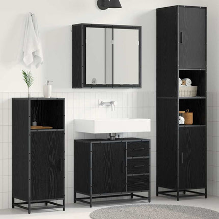 Badrumsmöbelset med låda 3 pcs Svart Ek Konstruerat trä