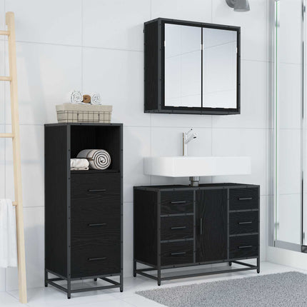 Badrumsmöbelset med låda 3 pcs Svart Ek Konstruerat trä