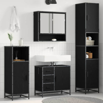 Badrumsmöbelset med hylla 3 pcs Svart Ek Konstruerat trä