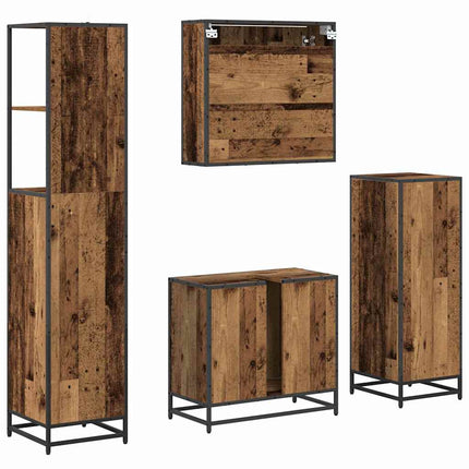 Badrumsmöbelset med låda 4 pcs Gammalt trä Konstruerat trä