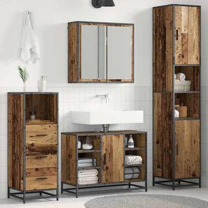 Badrumsmöbelset med hylla 3 pcs Gammalt trä Konstruerat trä