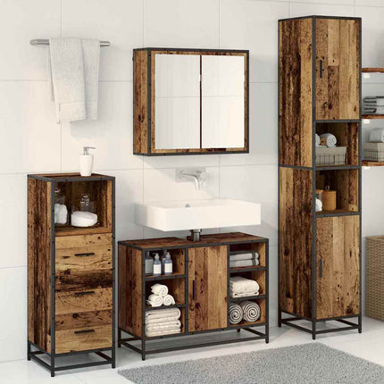 Badrumsmöbelset med hylla 3 pcs Gammalt trä Konstruerat trä