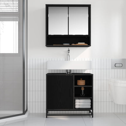 Badrumsmöbelset med låda 2 pcs Svart Ek Konstruerat trä