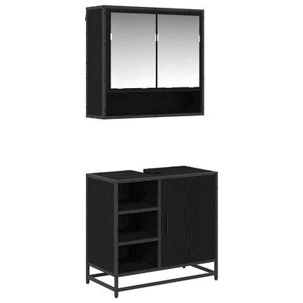 Badrumsmöbelset med låda 2 pcs Svart Ek Konstruerat trä