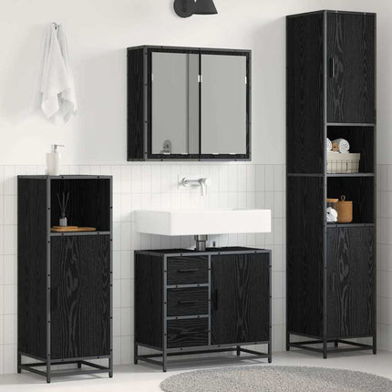 Badrumsmöbelset med låda 4 pcs Svart Ek Konstruerat trä