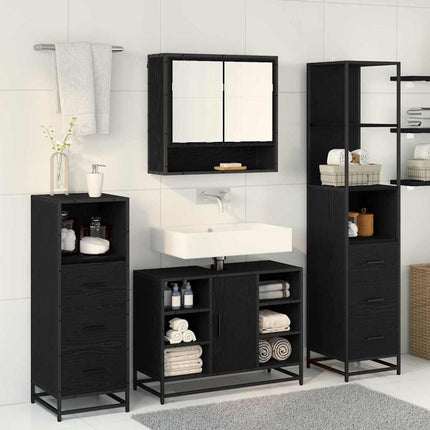 Badrumsmöbelset med låda 3 pcs Svart Ek Konstruerat trä