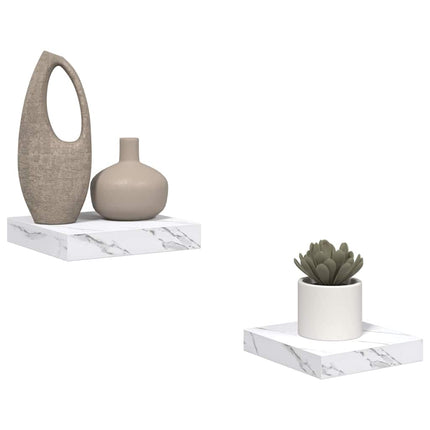 Vägg hylla Väggmonterat 2 st Vit marmor 23 x 23,5 x 3,8 cm