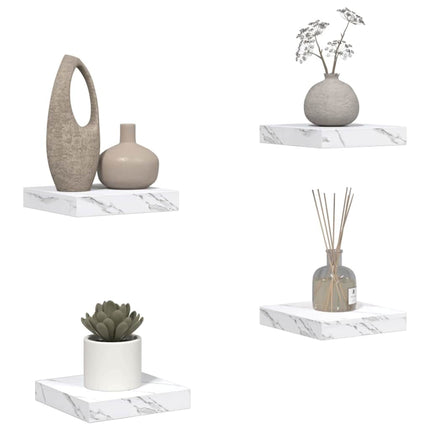 Vägg hylla 4 pcs Vit marmor 23 x 23,5 x 4 cm Konstruerat trä