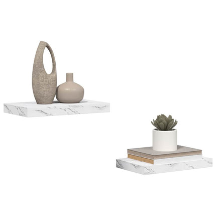 Vägg hylla 2 pcs Vit marmor 40 x 23,5 x 4 cm Konstruerat trä