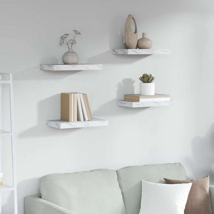 Vägg hylla 4 pcs Vit marmor 40 x 23,5 x 4 cm Konstruerat trä