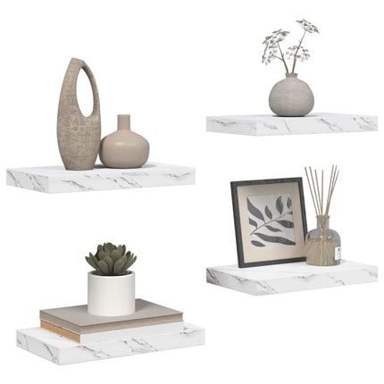 Vägg hylla 4 pcs Vit marmor 40 x 23,5 x 4 cm Konstruerat trä