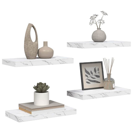 Vägg hylla 4 pcs Vit marmor 50 x 23,5 x 4 cm Konstruerat trä