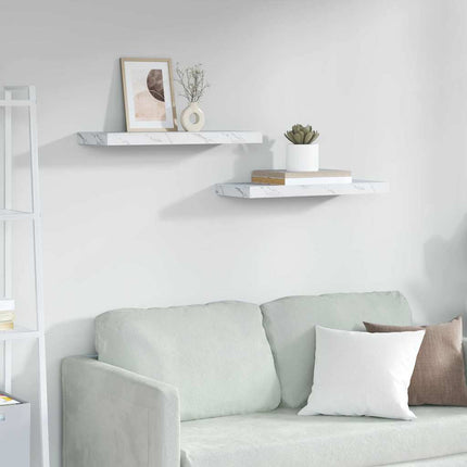 Vägg hylla 2 pcs Vit marmor 60 x 23,5 x 4 cm Konstruerat trä