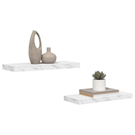 Vägg hylla Väggmonterat 2 st Vit marmor 60 x 23,5 x 3,8 cm