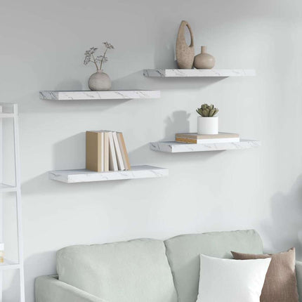 Vägg hylla 4 pcs Vit marmor 60 x 23 x 4 cm Konstruerat trä