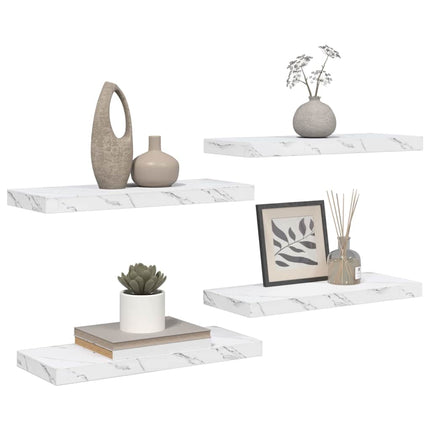 Vägg hylla 4 pcs Vit marmor 60 x 23 x 4 cm Konstruerat trä
