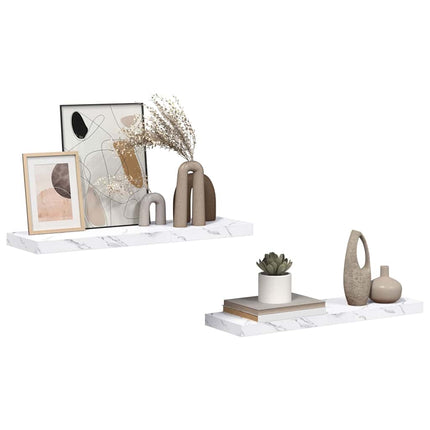 Vägg hylla 2 pcs Vit marmor 80 x 23,5 x 4 cm Konstruerat trä