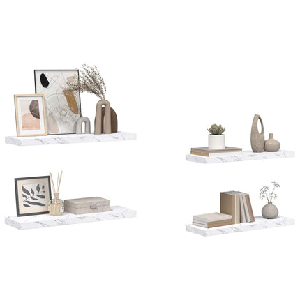 Vägg hylla 4 pcs Vit marmor 90 x 23,5 x 4 cm Konstruerat trä