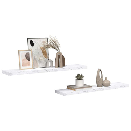 Vägg hylla 2 pcs Vit marmor 120 x 23,5 x 4 cm Konstruerat trä