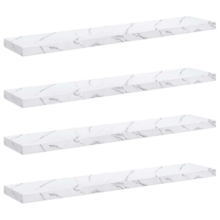 Vägg hylla 4 pcs Vit marmor 120 x 23,5 x 4 cm Konstruerat trä