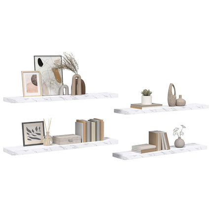Vägg hylla 4 pcs Vit marmor 120 x 23,5 x 4 cm Konstruerat trä