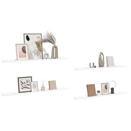 Vägg hylla 4 pcs Vit marmor 115 x 9 x 3 cm Konstruerat trä