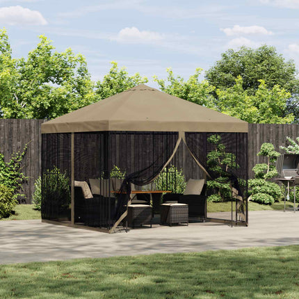 Trädgårdsgazebo med sidoväggar 3 x 3 m Beige Polyester och Stål