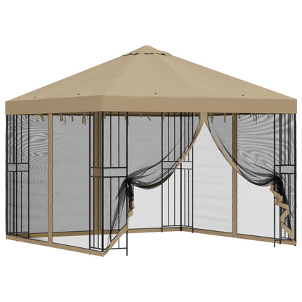 Trädgårdsgazebo med sidoväggar 3 x 3 m Beige Polyester och Stål