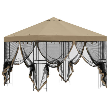Trädgårdsgazebo med sidoväggar 3 x 3 m Beige Polyester och Stål