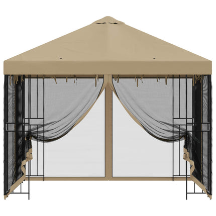 Trädgårdsgazebo med sidoväggar 3 x 3 m Beige Polyester och Stål