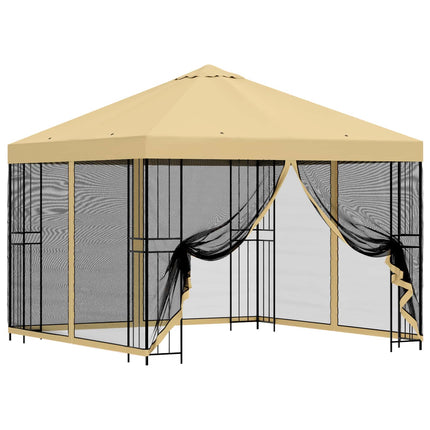 Trädgårdsgazebo med sidoväggar 3 x 3 m Gräddvit