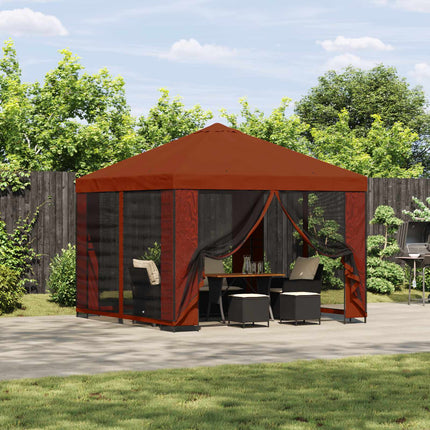 Trädgårdsgazebo med sidoväggar 3 x 3 m Terracotta