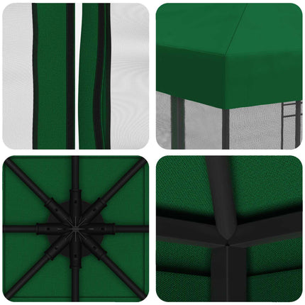 Trädgårdsgazebo med sidoväggar 3 x 3 m Grön Polyester och Stål