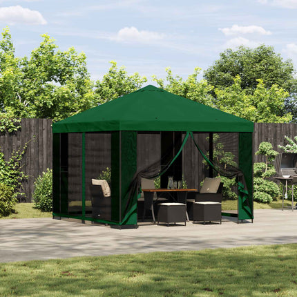 Trädgårdsgazebo med sidoväggar 3 x 3 m Grön Polyester och Stål