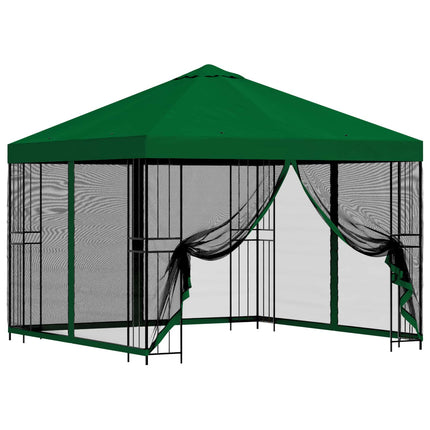 Trädgårdsgazebo med sidoväggar 3 x 3 m Grön Polyester och Stål