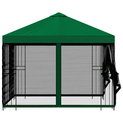 Trädgårdsgazebo med sidoväggar 3 x 3 m Grön Polyester och Stål