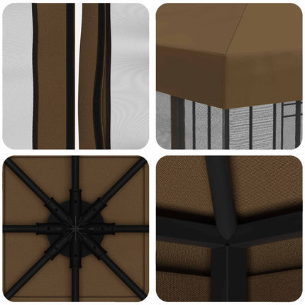 Trädgårdsgazebo med sidoväggar 3 x 3 m Taupe Polyester och Stål